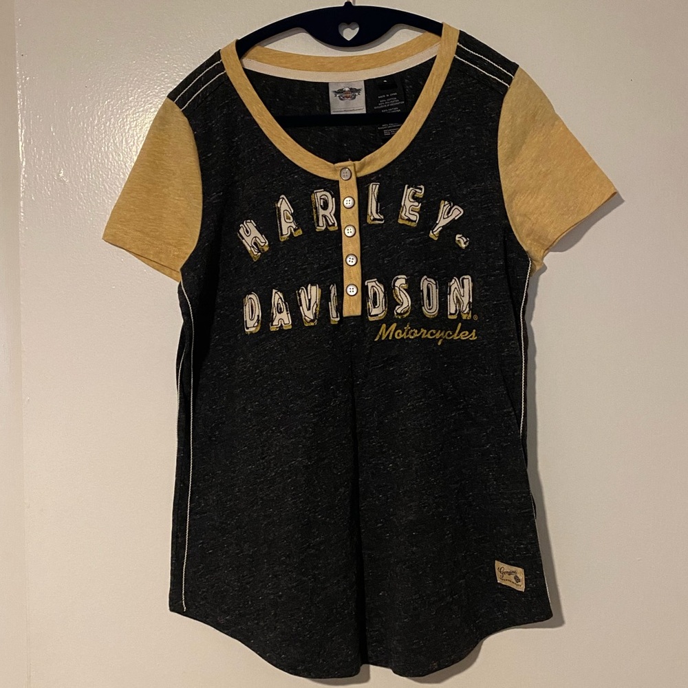 EUC Harley-Davidson Women’s Henley T-shirt || Grey & Orange || Small.